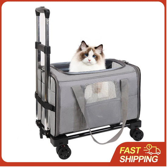 Pet Trolley Bag Detachable Rolling Carrier for Small Dogs Cats Portable Travel Carrier with Telescopic Handle and Shoulder Strap