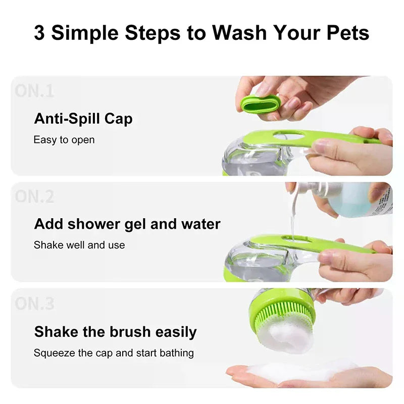 Pet Bath &amp; Massage Brush with Shampoo Dispenser