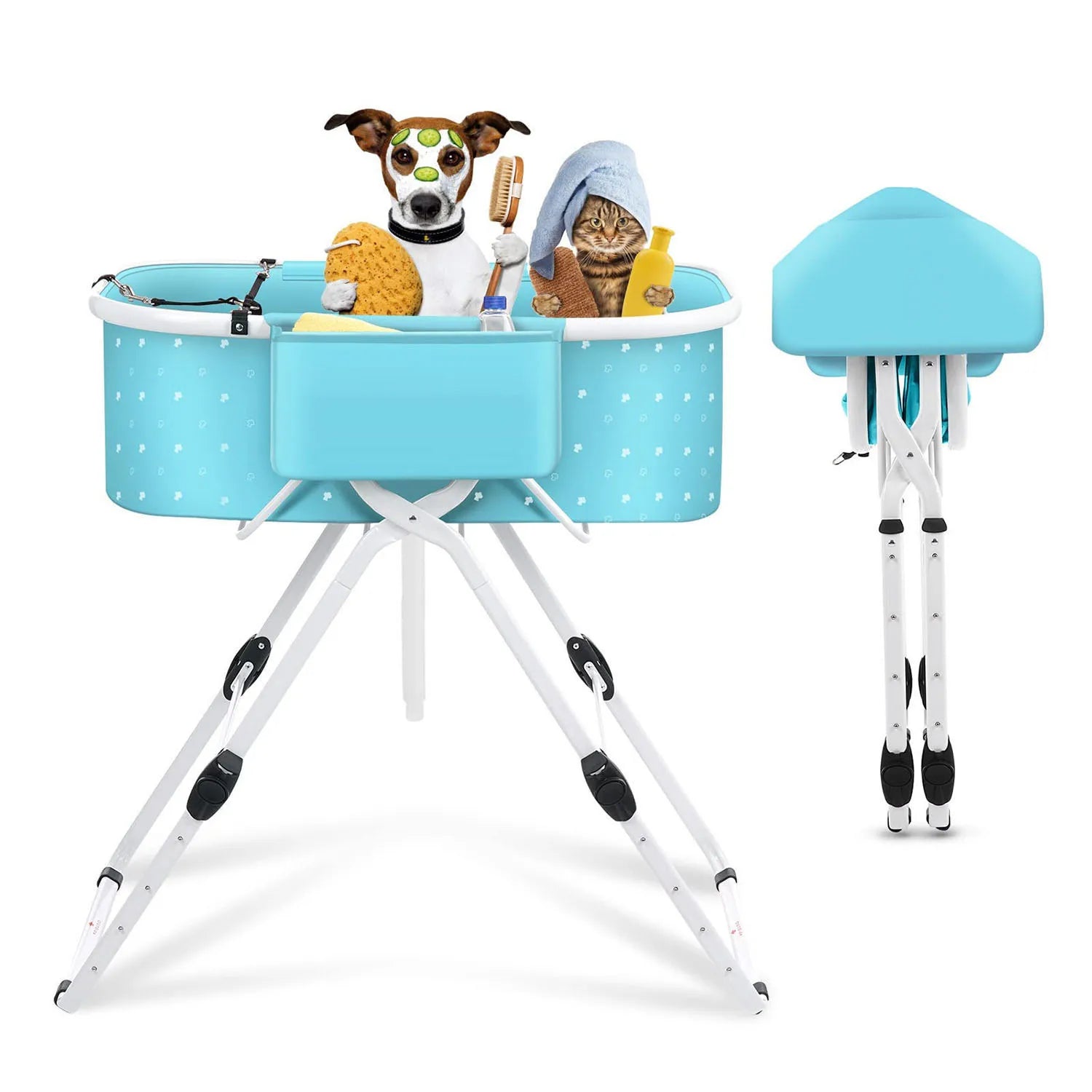 Dog Bath Pool with Foldable Shower Rack