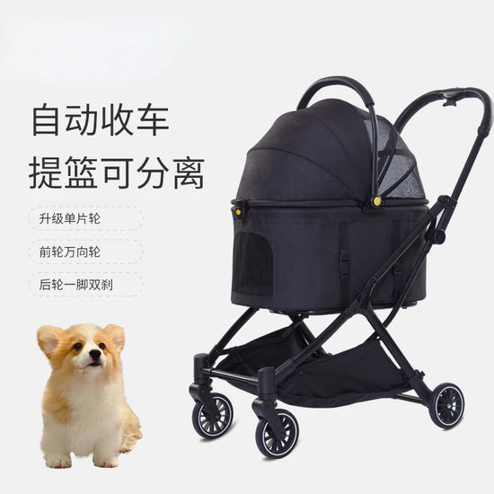 pet stroller Outdoor pet cart four wheeled metal folding handcart portable double-layer separable pet cart for outdoor use