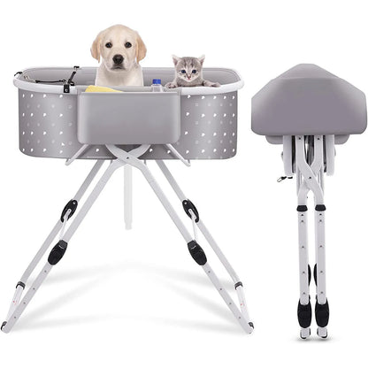 Dog Bath Pool with Foldable Shower Rack