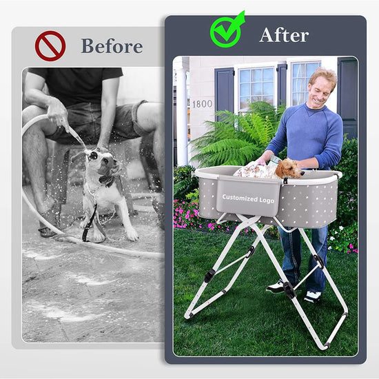 Dog Bath Pool with Foldable Shower Rack
