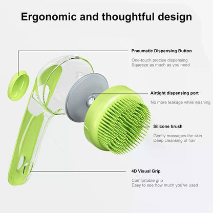 Pet Bath &amp; Massage Brush with Shampoo Dispenser
