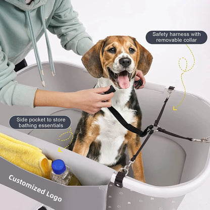 Dog Bath Pool with Foldable Shower Rack
